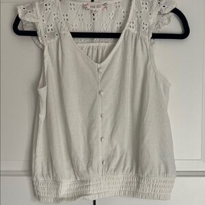 Pink Rose Ivory Eyelet Button-Down Blouse